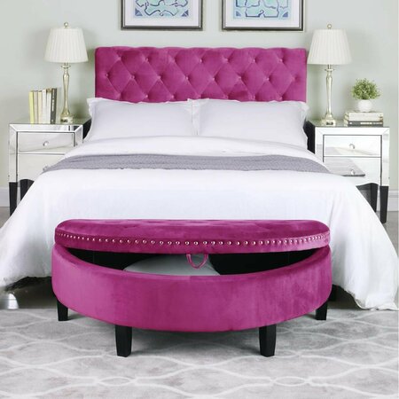 CHIC HOME Kelly Half Moon Storage Ottoman Tufted Velvet Upholstered Espresso Finished Wood Legs Bench, Plum FON9174-US